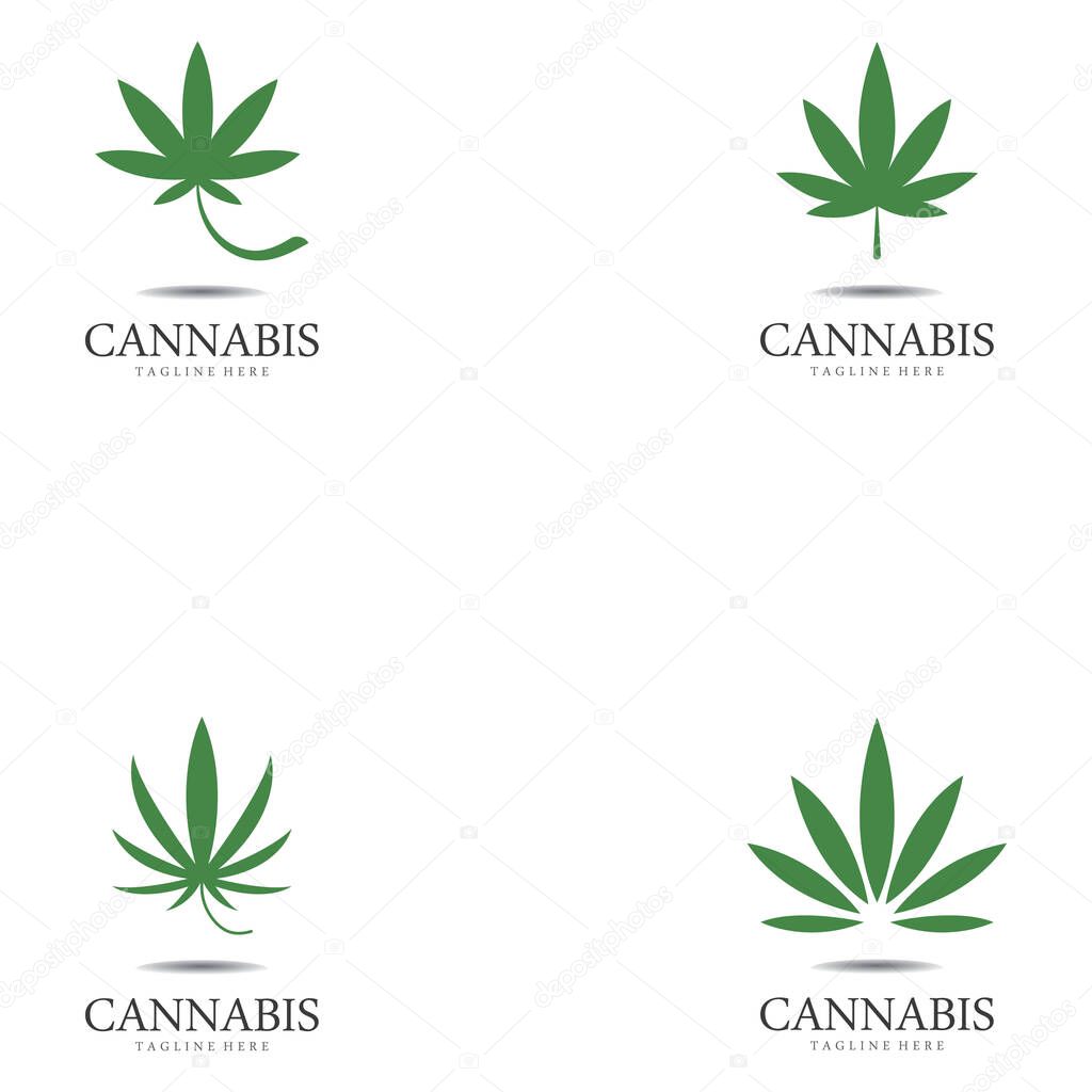 Set of cannabis marijuana hemp leaf logo and symbol