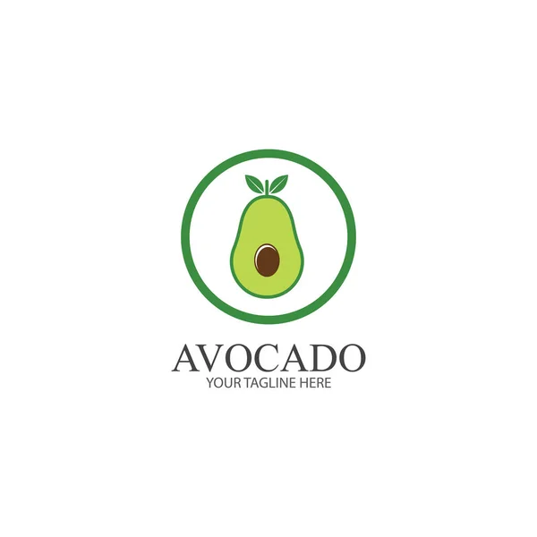 Modelo Logotipo Fruta Abacate Abacate Metade Com Desenho Vetor Folha — Vetor de Stock