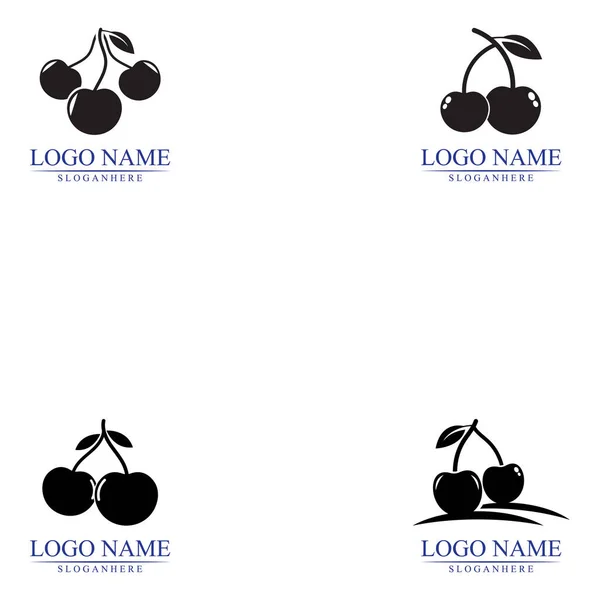 Uppsättning Körsbär Logotyp Design Mall Vektor Illustration — Stock vektor