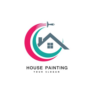 Ev boyama, dekor ve çok renkli ikon onarımı. Vektör logosu,