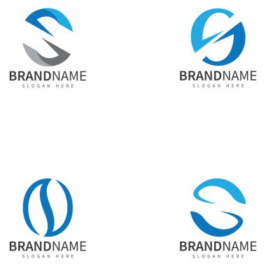 S harfi logosu mavi logo şablon vektör resimleme simgesi kümesi