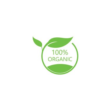 % 100 yeşil yapraklı doğal ürün etiketi% 100 25 doğal ve organik ürün vektör dairesi işareti. Sağlıklı gıda amblemi. organik gıda rozeti
