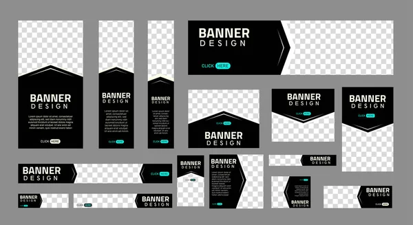 Conjunto Banners Web Criativos Tamanho Padrão Com Lugar Para Fotos —  Vetores de Stock