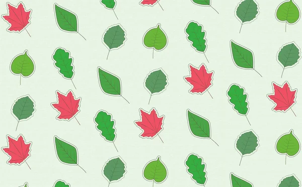 Пластырь Пять Видов Листьев Зеленый Пейзаж Принт Цветные Листья Дуб — стоковый вектор