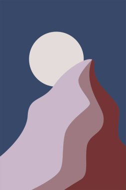 Aylı ve dağlı soyut renkli manzara