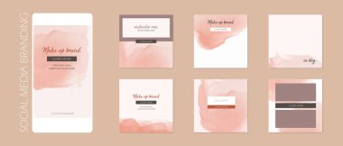 minimal abstract Instagram social media story post feed background, web banner template. pink nude pastel watercolor vector texture frame mock up. for beauty, jewelry, cosmetics, care, wedding, makeup