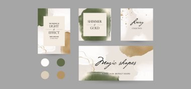Instagram social media story post background or web banner template. minimalist shiny green nude gold watercolor abstract shape vector mockup layout. for beauty, jewelry, cosmetics, wedding, make up