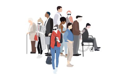 Bir grup vektör kadın ve erkek farklı kültür, farklı cinsiyetler, zıt yaş. Farklı insanların birlikte yaşama, çok kültürlü toplum, bütünleşme, ırksal, etik ve yaş eşitliği kavramı