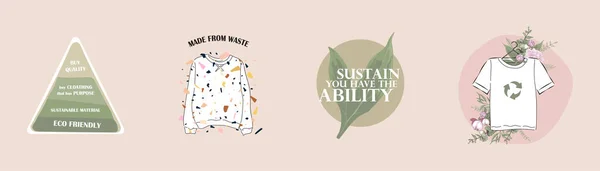 Duurzame Textiel Slow Fashion Iconen Symbolen Concept Van Recycling Upcycling — Stockvector