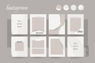 Instagram sosyal medya hikayesi arka planı. Yırtılan kağıt desenli şablon çıplak renkte. Kart, broşür, broşür ve broşür için soyut dikey düzen. Güzellik, makyaj, bakım için.
