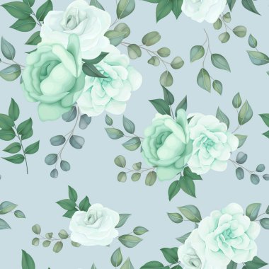 Zarif, pürüzsüz desen yeşil çiçek ve yapraklar.