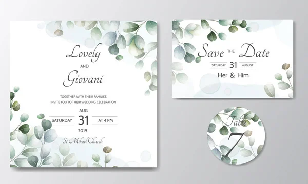 okaliptüs yapraklı düğün davetiyesi şablonu