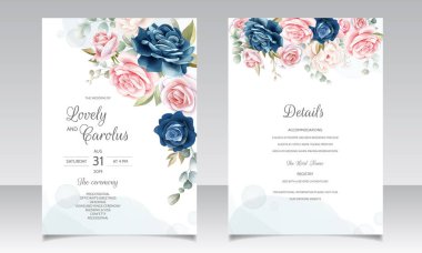 Düğün davetiyesi şablonu güzel çiçek yapraklarıyla ayarlandı