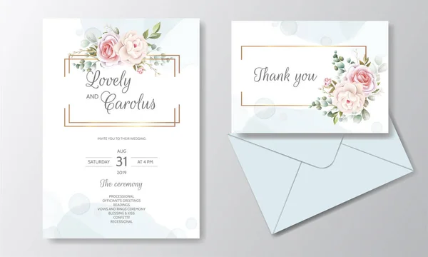 Plantilla Tarjeta Invitación Boda Con Hermosas Hojas Florales — Archivo Imágenes Vectoriales