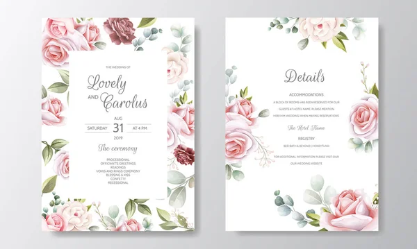 Düğün davetiyesi şablonu güzel çiçek yapraklarıyla ayarlandı