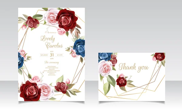 Plantilla Tarjeta Invitación Boda Con Hermosas Hojas Florales — Archivo Imágenes Vectoriales