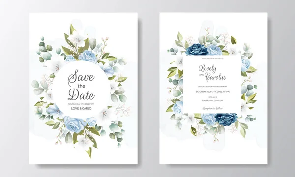 Modèle Carte Invitation Mariage Avec Belles Feuilles Florales — Image vectorielle