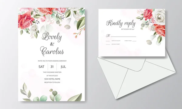 Modelo Cartão Convite Casamento Bela Grinalda Floral — Vetor de Stock