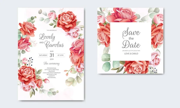 Όμορφο Λουλούδι Στεφάνι Γάμος Πρόσκληση Πρότυπο Κάρτας — Διανυσματικό Αρχείο