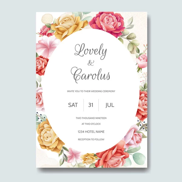 Красивий Квітковий Вінок Шаблон Запрошення Весілля — стоковий вектор