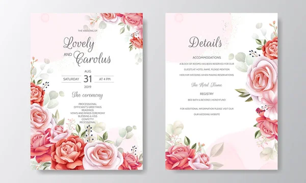 Beautiful Floral Wreath Wedding Invitation Card Template — Stock Vector