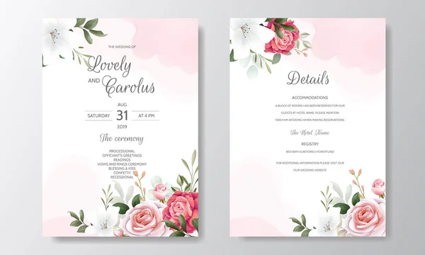 Çiçekli ve Yeşil Yapraklı Güzel Düğün Davetiyesi