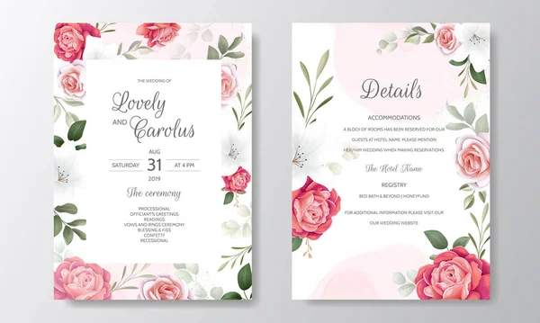 Çiçekli ve Yeşil Yapraklı Güzel Düğün Davetiyesi