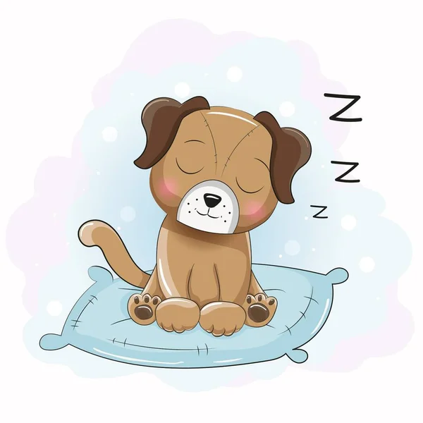 Cute Cartoon Sleeping Puppy Pillow — Stock Vector