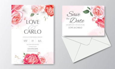 Düğün davetiyesi, çiçek desenli bir şablon.