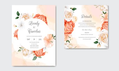 Wedding invitation card set template with beautiful floral frame clipart