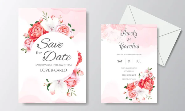 Γάμος Πρόσκληση Κάρτα Σύνολο Πρότυπο Όμορφο Floral Πλαίσιο — Διανυσματικό Αρχείο