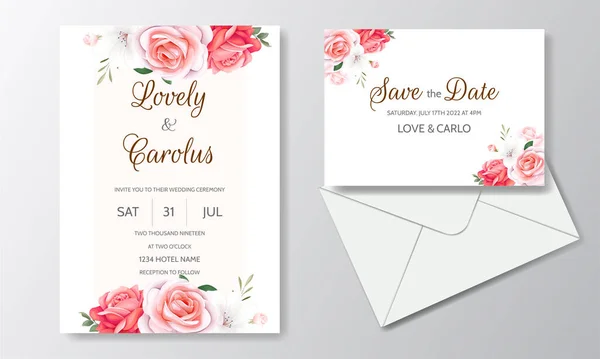 Γάμος Πρόσκληση Κάρτα Σύνολο Πρότυπο Όμορφο Floral Πλαίσιο — Διανυσματικό Αρχείο