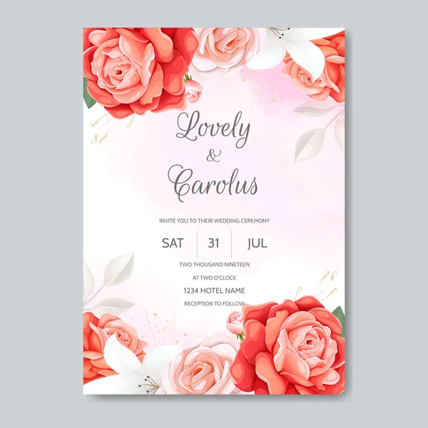 Modèle Carte Invitation Mariage Avec Beau Cadre Floral — Image vectorielle