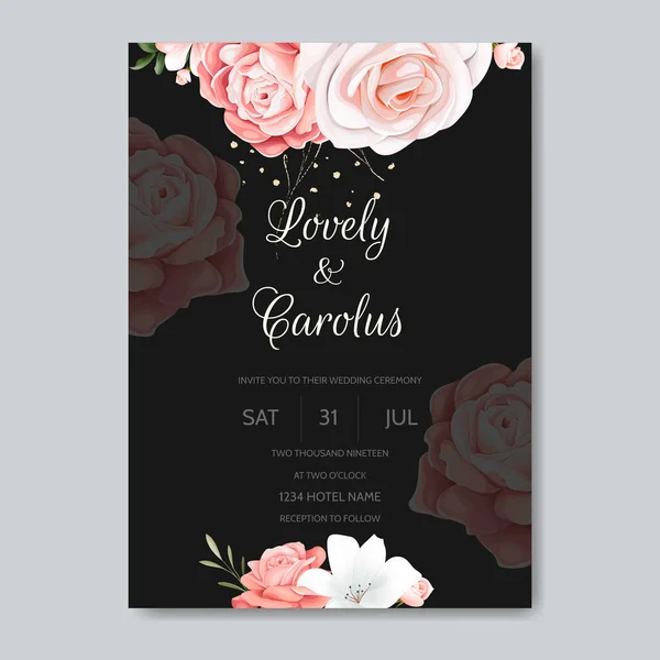Esküvői Meghívó Készlet Sablon Gyönyörű Virágos Keret — Stock Vector