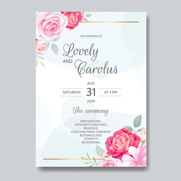 Beau Modèle Carte Invitation Mariage Floral Dessiné Main — Image vectorielle