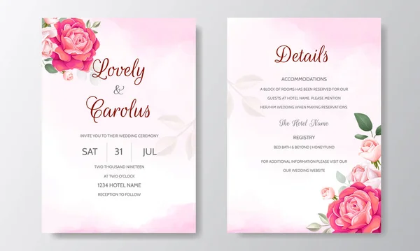 Modelo Cartão Convite Casamento Floral Desenhado Mão Bonita — Vetor de Stock