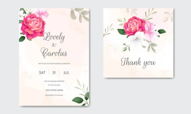 Çiçekli düğün davetiyesi şablonu ve suluboya arka planı