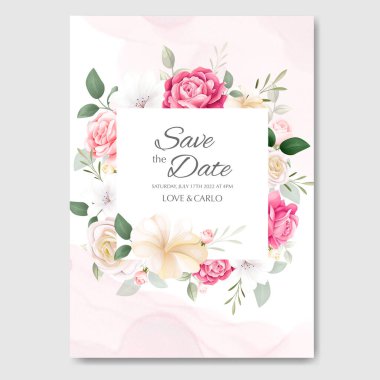 Düğün davetiyesi şablonu güzel çiçek yapraklarıyla ayarlandı