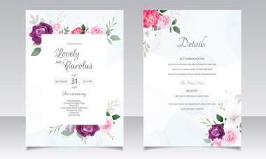 Düğün davetiyesi şablonu güzel çiçek yapraklarıyla ayarlandı
