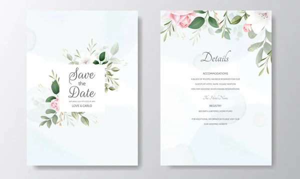 Çiçekli ve Yeşil Yapraklı Güzel Düğün Davetiyesi