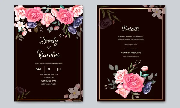 Aquarell Blumenblätter Hochzeitskarte Vorlage — Stockvektor