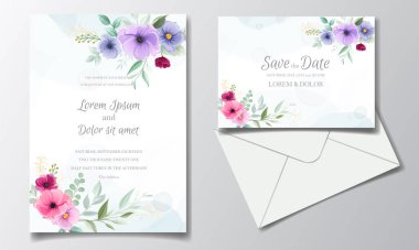 Renkli el çizilmiş çiçek düğün davetiyesi