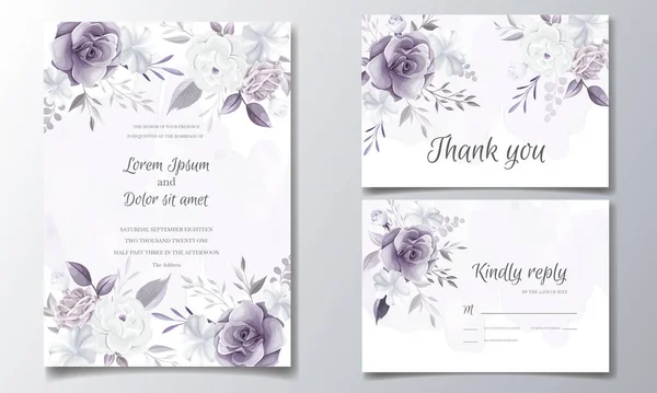 Elegant Wedding Invitation Card Beautiful Purple White Floral — Stock Vector
