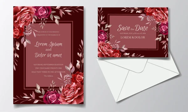 Elégant Modèle Carte Invitation Mariage Design Avec Fleur Rose Marron — Image vectorielle