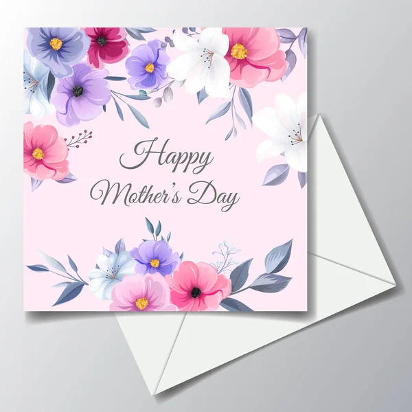 Happy Mother Day Greeting Card Design Beautiful Flower Leaves — Stock Vector