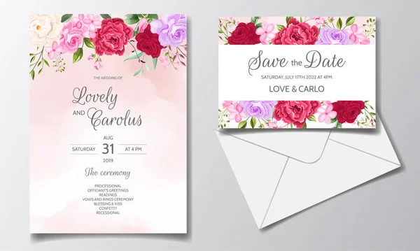 Belle Couronne Florale Modèle Carte Invitation Mariage — Image vectorielle