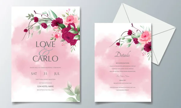 Όμορφο Λουλούδι Στεφάνι Γάμος Πρόσκληση Πρότυπο Κάρτας — Διανυσματικό Αρχείο