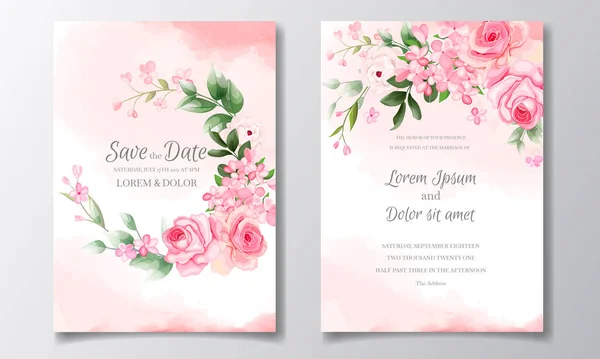 Hermosa Corona Floral Boda Invitación Tarjeta Plantilla — Vector de stock