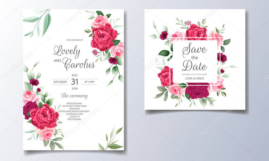 Beautiful floral wreath wedding invitation card template