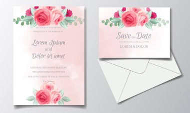 Güzel çiçek çerçeveli düğün davetiyesi şablonu